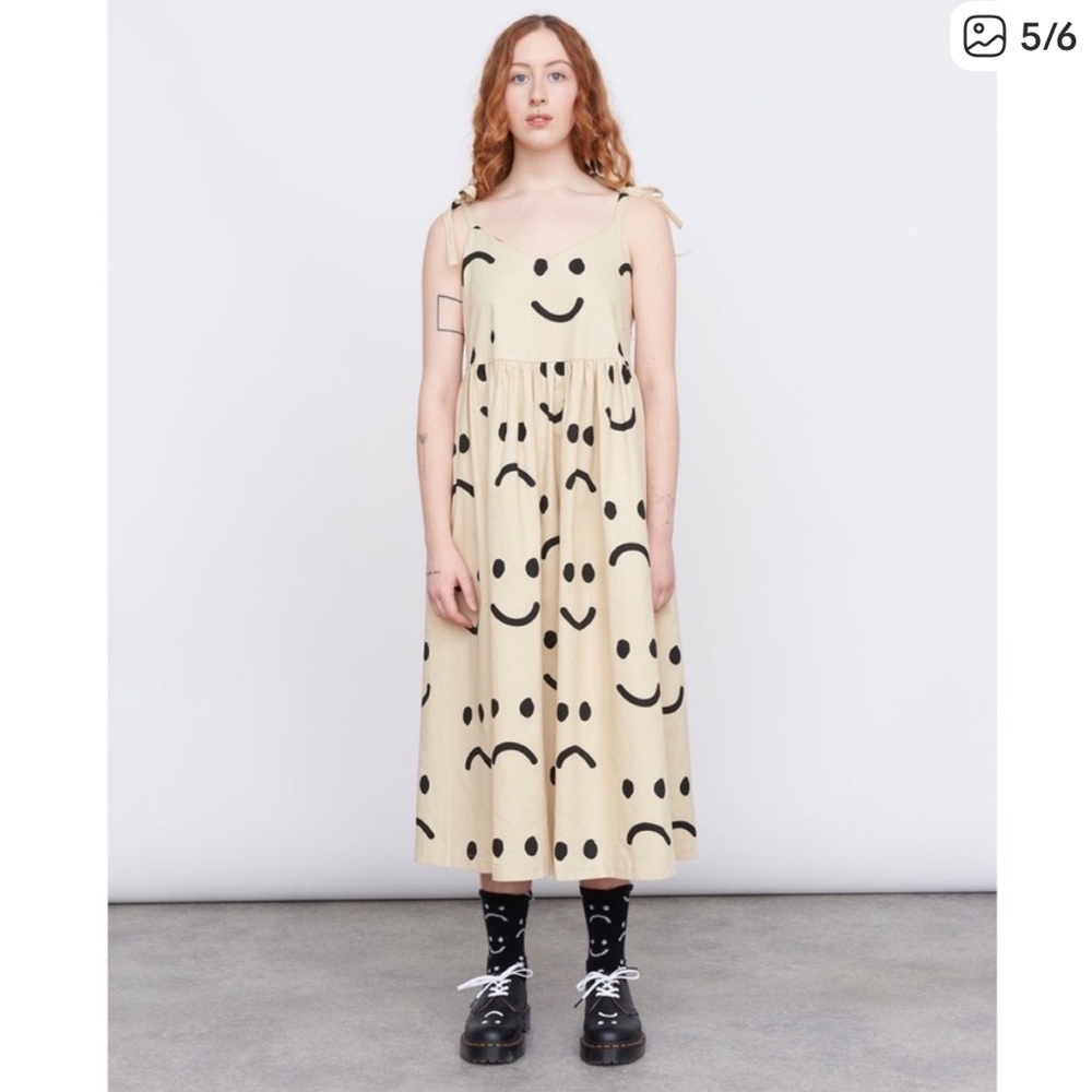 Lazy Oaf Cream Smiley Midi Dress